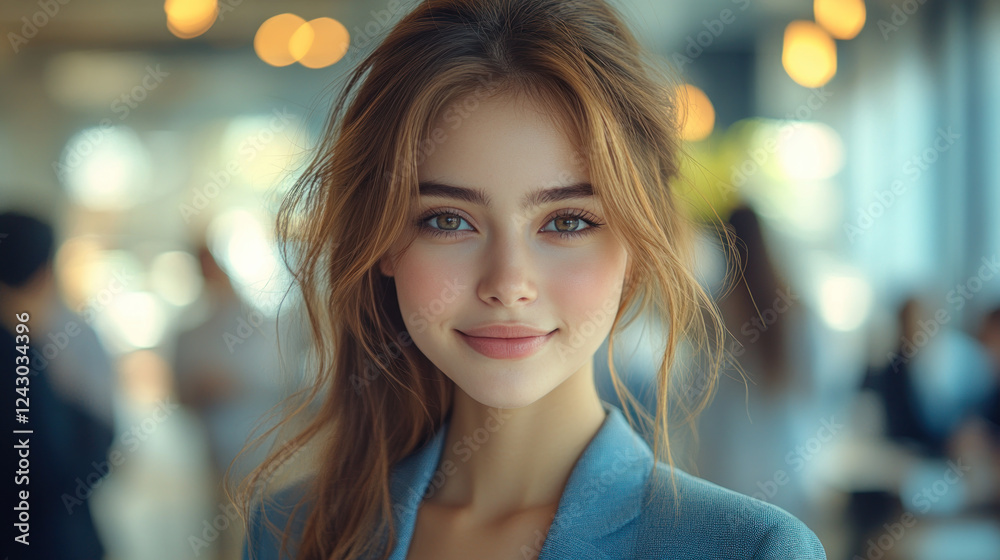 Obraz premium Japanese businesswoman wearing blue smart-casual smiling at office activity