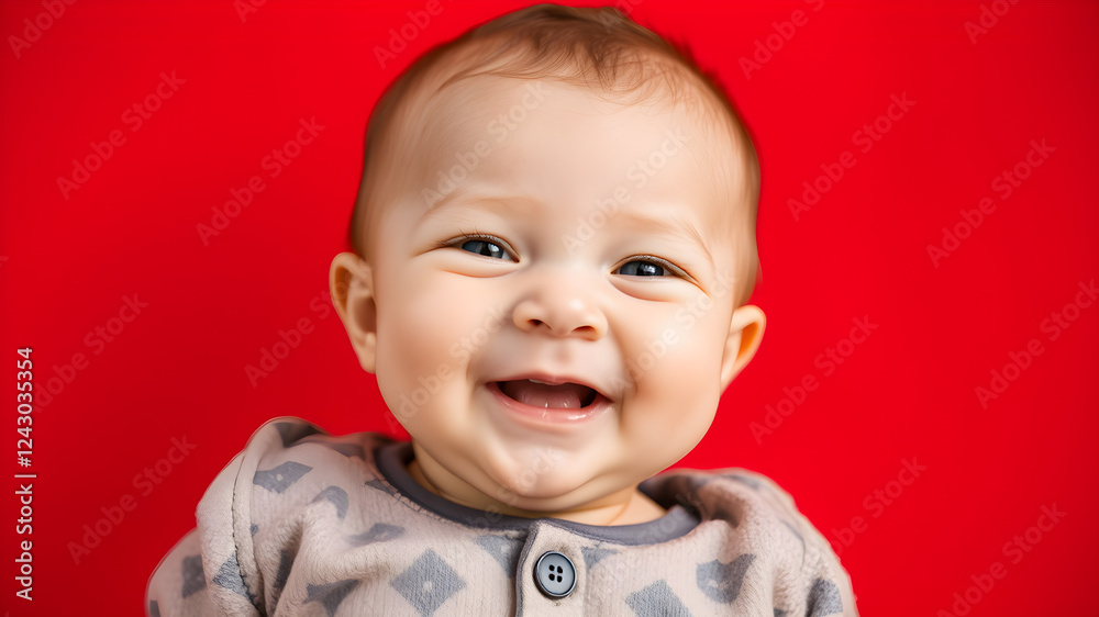 happy baby infant portrait on red background happy baby infant portrait on red background