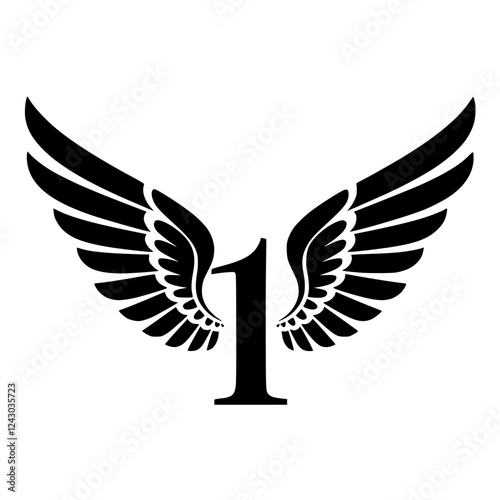 Winged Number 1 Black Logo Design, Black number 1 with symmetrical wings, creating a bold and stylish logo. Perfect for branding, aviation, leadership, sports, or creative identity.  
  
