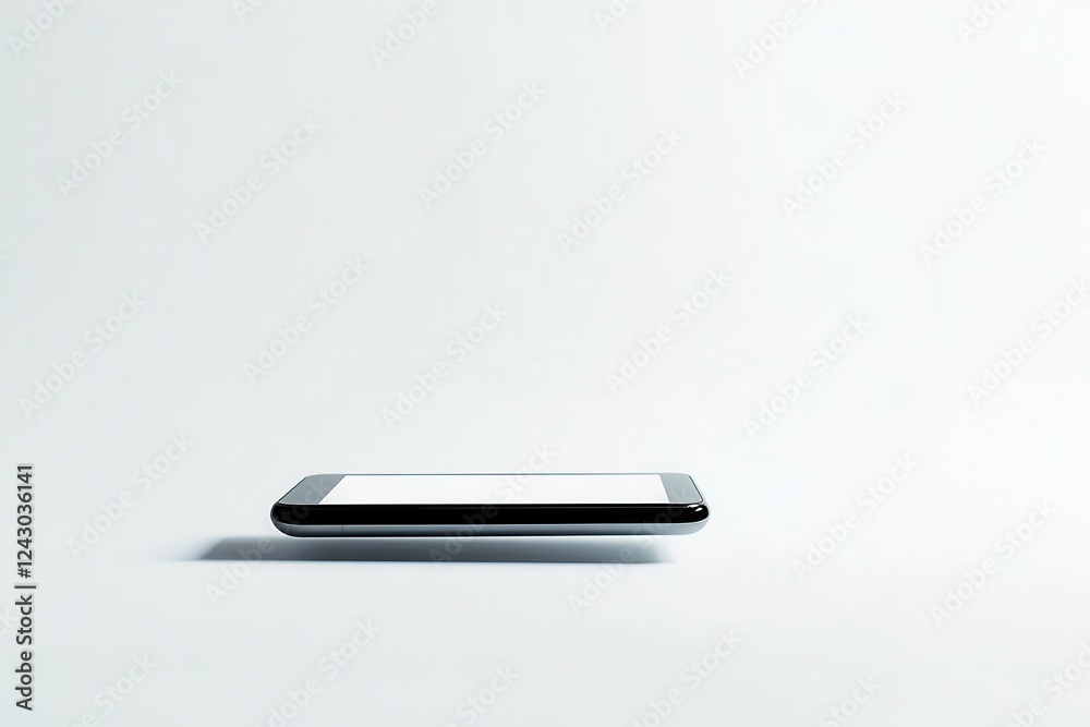 floating smartphone with clean white screen against pure white background, subtle shadows creating depth, minimalist tech presentation floating smartphone with clean white screen against pure white background, subtle shadows creating depth, minimalist tech presentation