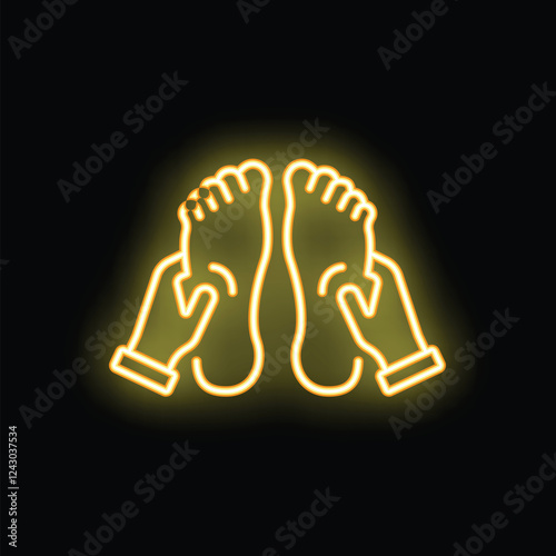 Neon icon of two hands giving a foot massage, perfect for wellness and relaxation related designs