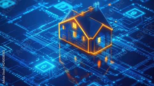 A couple using a blockchain-based real estate contract to finalize a luxury home purchase, secure and transparent transactions