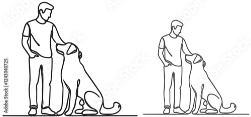 A man holding his dog by the neck Walking or playing with dog