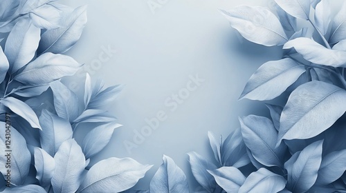 Blue leaves frame, pastel background, nature, design, website banner