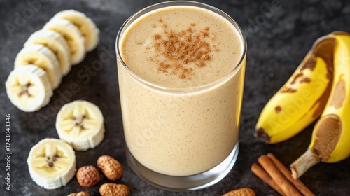 Creamy Banana Smoothie with Cinnamon and Nuts photo