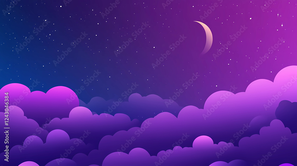 Purple gradient mystical moonlight sky with clouds and stars phone background wallpaper, Purple gradient mystical moonlight sky with clouds and stars phone background wallpaper,