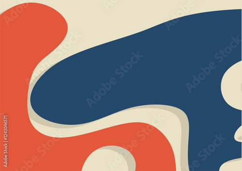 Abstract background with curved shapes, Blue, orange. Wall decor, decoration, graphics. Flyer,seamless