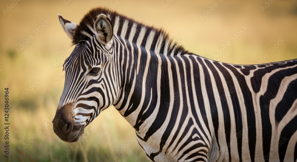 Close-up of african zebra in natural habitat with striking black and white stripes Close-up of african zebra in natural habitat with striking black and white stripes
