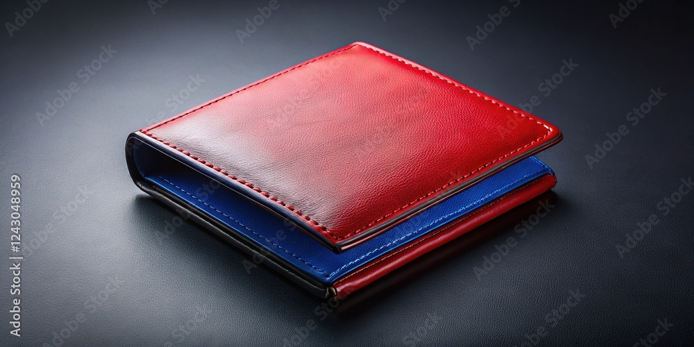 Red and Blue Leather Wallet on Dark Background in High Quality Red and Blue Leather Wallet on Dark Background in High Quality