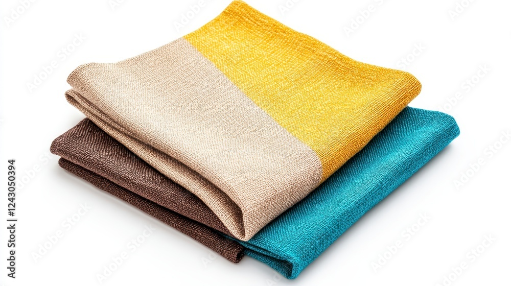 Textured Fabric Swatches in Beige, Gold, and Teal on White Background Textured Fabric Swatches in Beige, Gold, and Teal on White Background