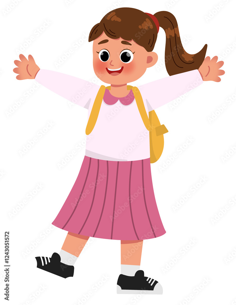 Happy girl go to school. PNG Hand drawing illustration. Happy girl go to school. PNG Hand drawing illustration.