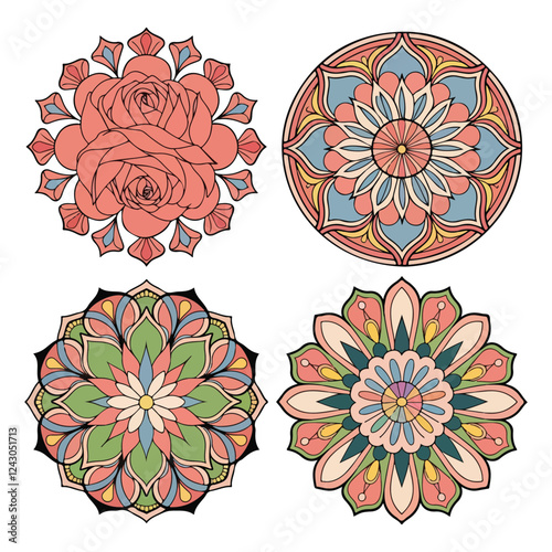 Doodle Zen tangle design mandala coloring book pages for adults vector illustration