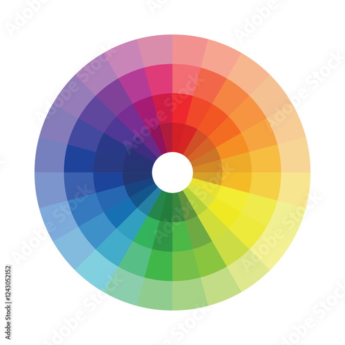 Color wheel on a white background displaying various shades and hues representing the spectrum of colors