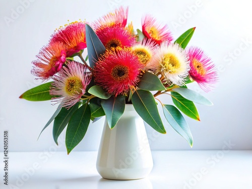 Wallpaper Mural White Vase of Eucalyptus Macrocarpa Flowers and Leaves Torontodigital.ca