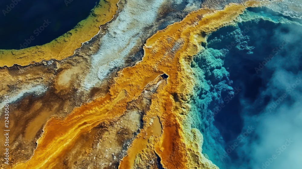 Naklejka premium Aerial View of Yellowstone's Geothermal Wonder: A Symphony of Color and Texture