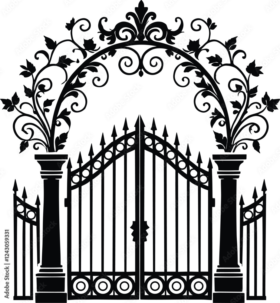 Wrought iron gate, fence - Gate silhouette Wrought iron gate, fence - Gate silhouette