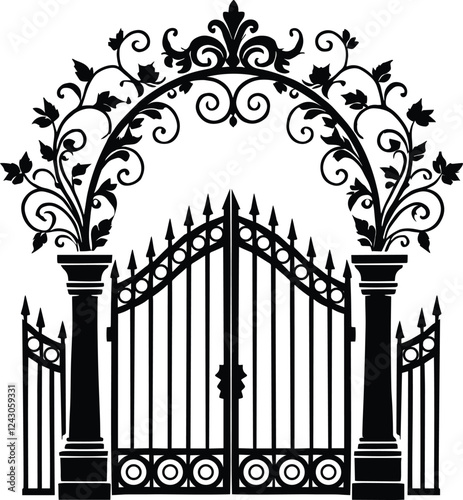 Wrought iron gate, fence - Gate silhouette