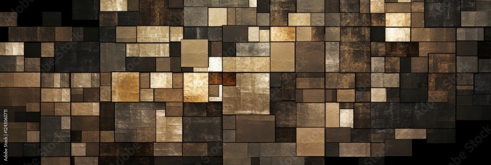 Mosaic of Grainy Rectangles in Various Shades of Brown, Black, and Gold Textures for Artistic and Design Backgrounds Mosaic of Grainy Rectangles in Various Shades of Brown, Black, and Gold Textures for Artistic and Design Backgrounds