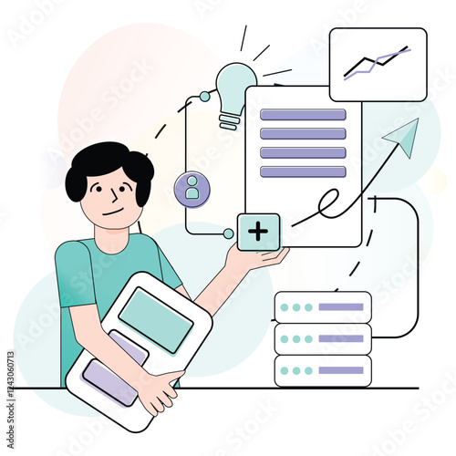 Creative Data Management & Innovation. Digital Solutions Concept Vector Illustration, Futuristic Business Solutions & AI Integration