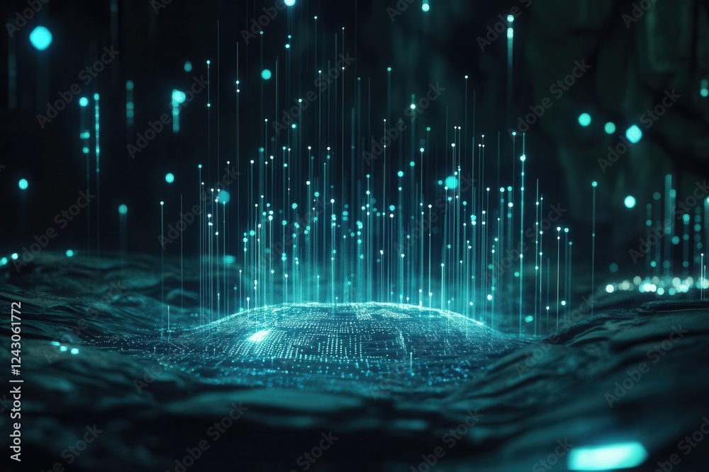 Fototapeta premium holographic data visualization with floating 3d graphs, glowing analytics interface in dark environment, futuristic business concept