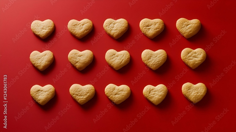 Studio shot of heart shaped cookies flat laid Studio shot of heart shaped cookies flat laid