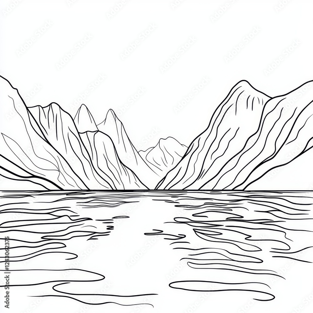 Fototapeta premium An artistic depiction of a mountain range with a simple, flat landscape in the background.