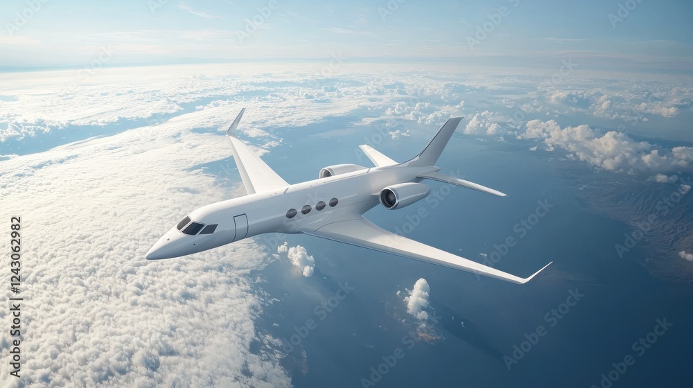 Obraz premium White Private Jet Soaring Above Clouds