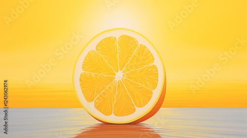 A thin slice of lemon positioned on a gradient background, perfect for refreshing display backgrounds.

