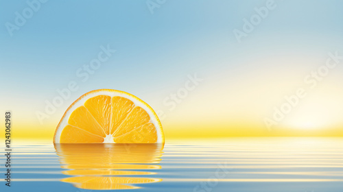 A thin slice of lemon positioned on a gradient background, perfect for refreshing display backgrounds.

