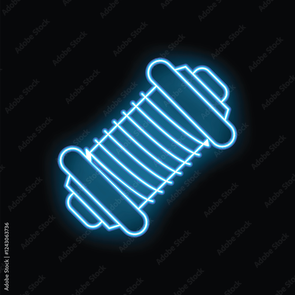 Blue neon sign showing a dumbbell on a black background, ideal for gym and fitness themed designs Blue neon sign showing a dumbbell on a black background, ideal for gym and fitness themed designs