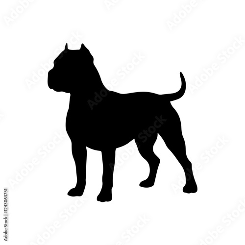 Black cute dog pitbull silhouette vector flat illustration design on white background.