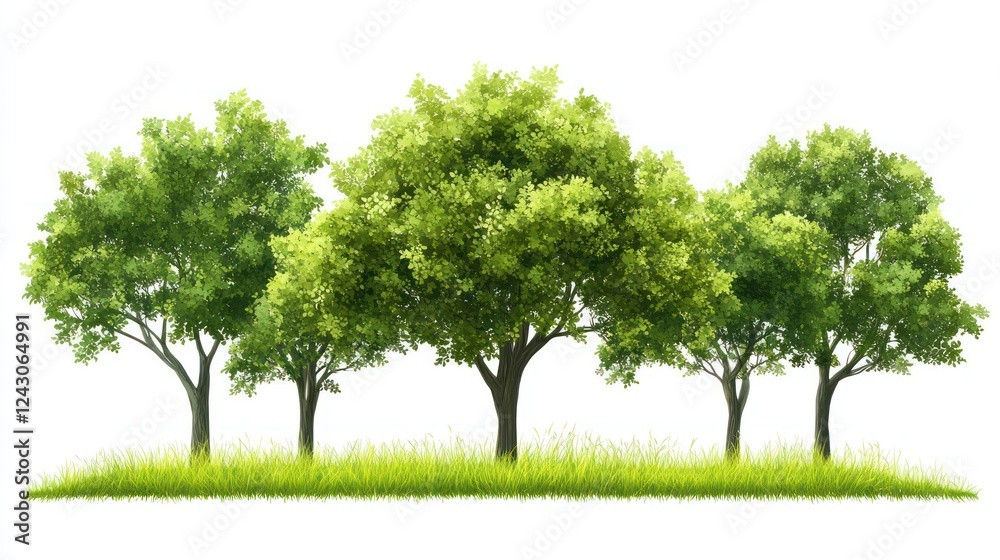 Lush green trees, grassy field, nature scene, environmental design Lush green trees, grassy field, nature scene, environmental design