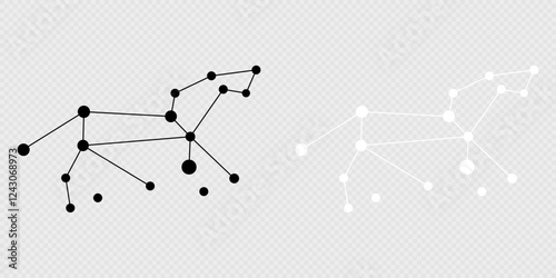 Leo constellation map set. Vector illustration.