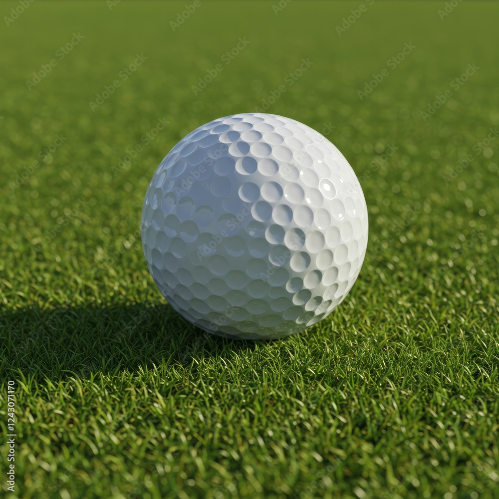 A Single Golf Ball Resting on a Lush Green Putting Green Ready for the Next Swing A Single Golf Ball Resting on a Lush Green Putting Green Ready for the Next Swing