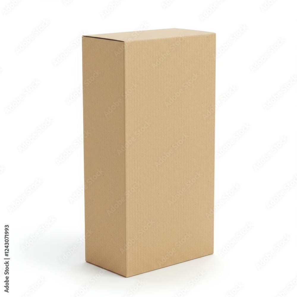 A Tall Cardboard Box on a White Background, Packaging Mockup for Product Presentation, Blank Packaging for Design A Tall Cardboard Box on a White Background, Packaging Mockup for Product Presentation, Blank Packaging for Design