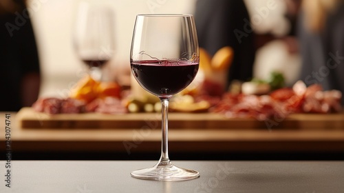 Fototapeta Naklejka Na Ścianę i Meble -  Red Wine Glass and Charcuterie Board