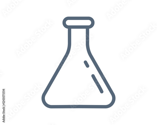 Simple, clean line art illustration of an Erlenmeyer flask. Ideal for science, education, chemistry, laboratory, experiment, research, and healthcare designs.