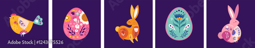 Happy easter elements with decorative easter bunny. 