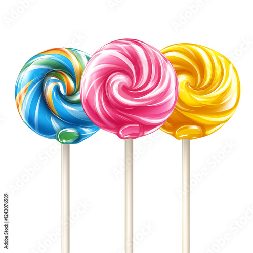 Wallpaper Mural Lollipops with colorful swirls and glossy finish, isolated on white background Torontodigital.ca