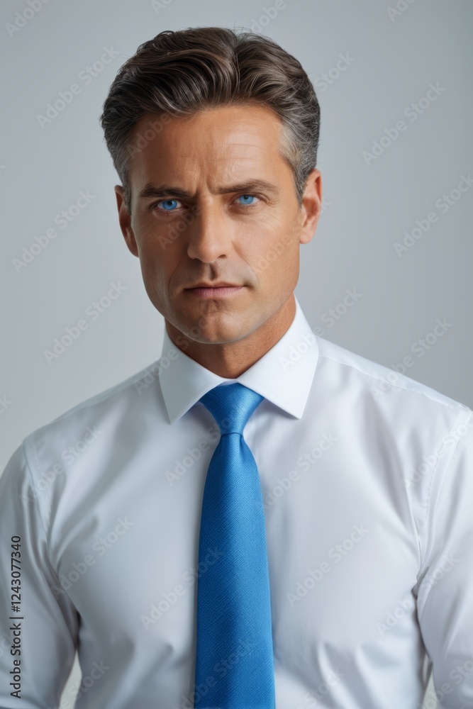 arafed man in a white shirt and blue tie looking at the camera arafed man in a white shirt and blue tie looking at the camera