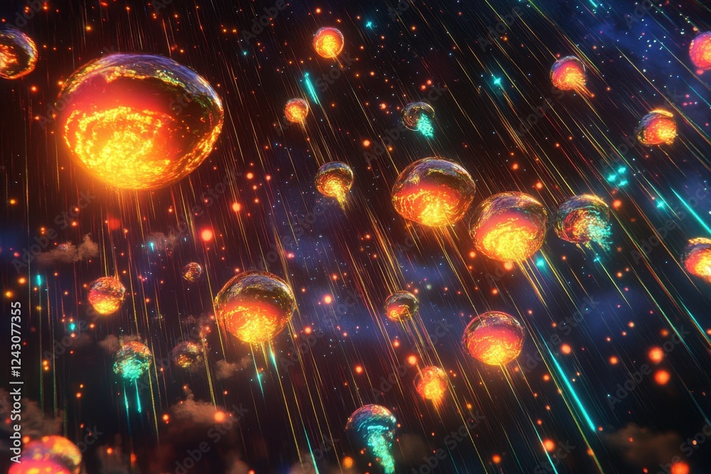 Obraz premium A colorful galaxy of glowing orbs with a blue sky background