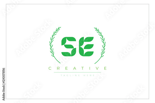 SE letters eco logo with leaf. Fresh nature and healthy leaf logo design.