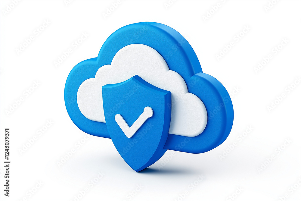 cloud storage icon with shield, data security theme, modern vector, blue and white, isolated on white background cloud storage icon with shield, data security theme, modern vector, blue and white, isolated on white background