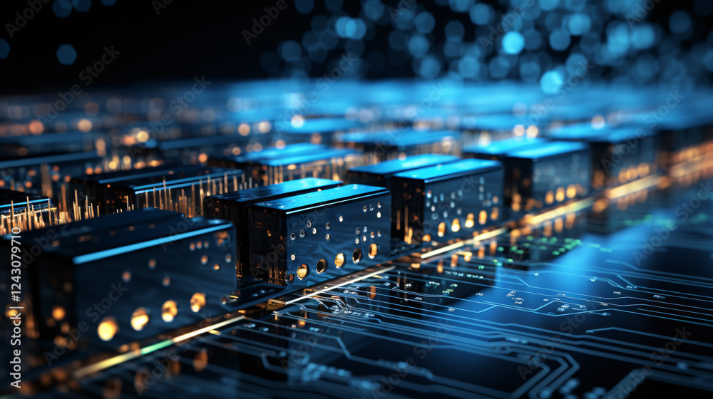 Blue technical data streams symbolizing hacking against a blue background, ideal for tech-themed presentations.

