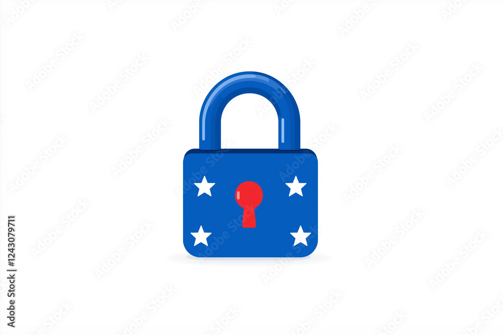 a password protection icon, with lock and stars, vector flat design, blue and white, isolated on white background a password protection icon, with lock and stars, vector flat design, blue and white, isolated on white background
