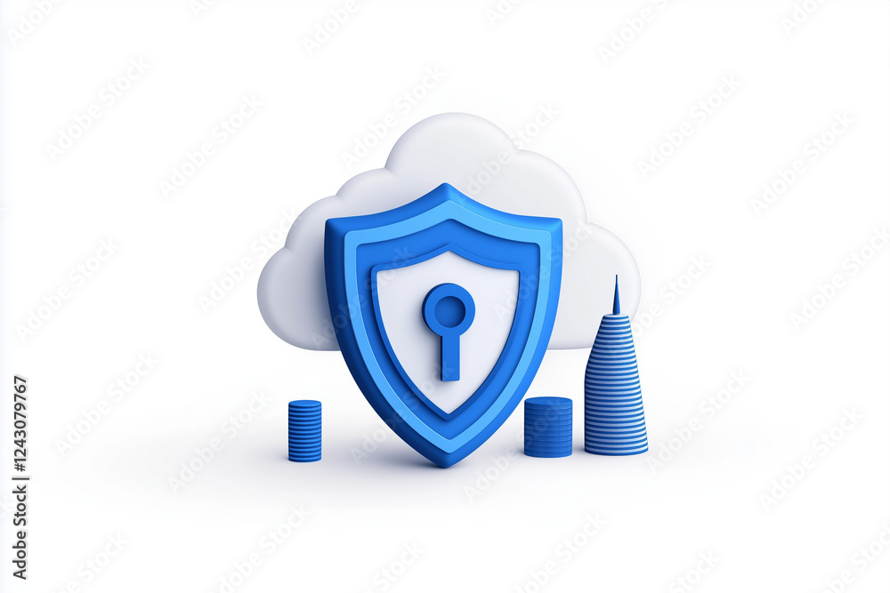 cloud storage icon with shield, data security theme, modern vector, blue and white, isolated on white background cloud storage icon with shield, data security theme, modern vector, blue and white, isolated on white background
