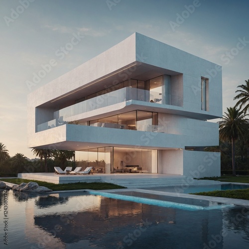 A futuristic smart home labeled 