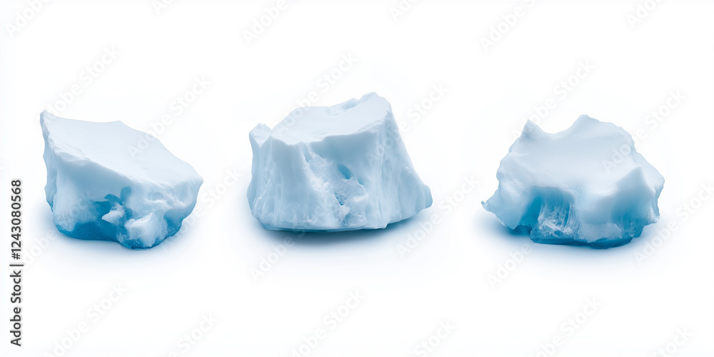 Fototapeta premium Glacier melting into a lake, isolated on white background