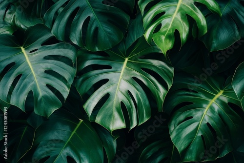 Lush Tropical Monstera Leaves Background Texture (3)