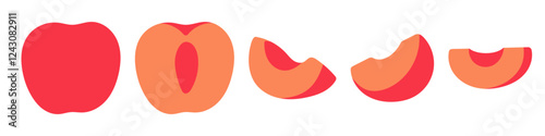 Set of abstract vector apricot. Whole, half and sliced fruit. Vibrant design in a modern, minimal style for textiles, packaging, poster, interior.